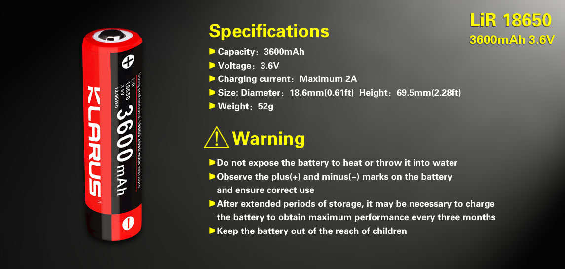 KLARUS akumulátor 18650 3600mah 3