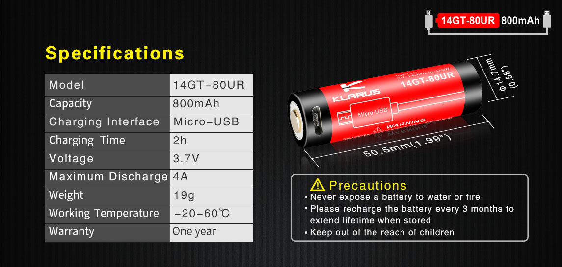 KLARUS Akumulátor 14500 800mAh 7