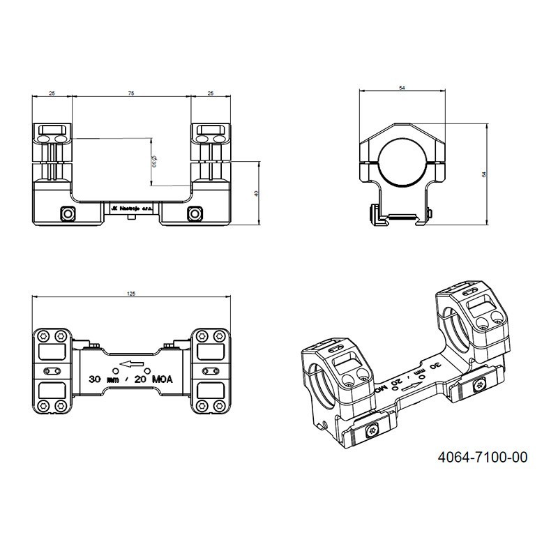 JK Montáž jednodielna 30mm 20MOA H40 upínanie imbusom 4