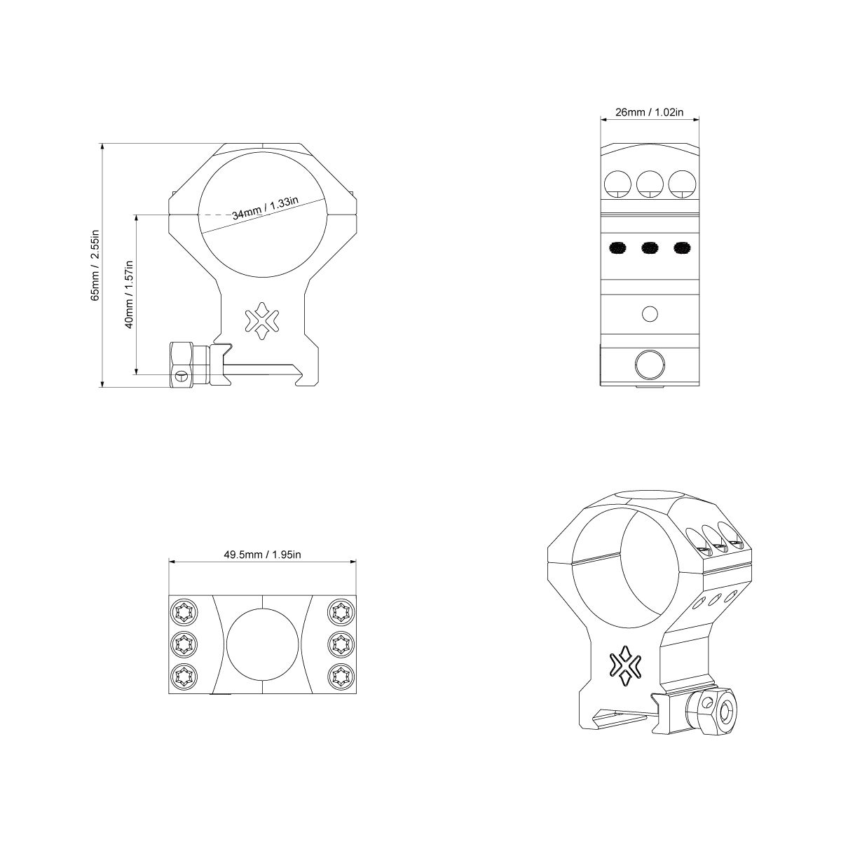 Vector krúžky 34mm X-Accu 1,6" vysoké 2
